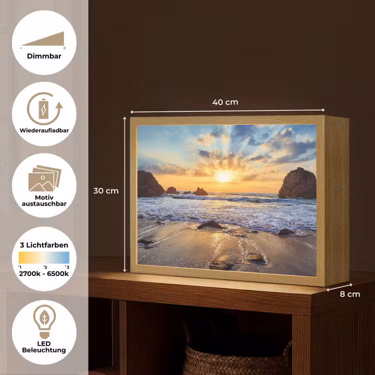 Strand - Zonsondergang - Natuur - Zee - Landschap Light Box met batterij (Wandlamp) middel -USP_websiteoverzichtDE