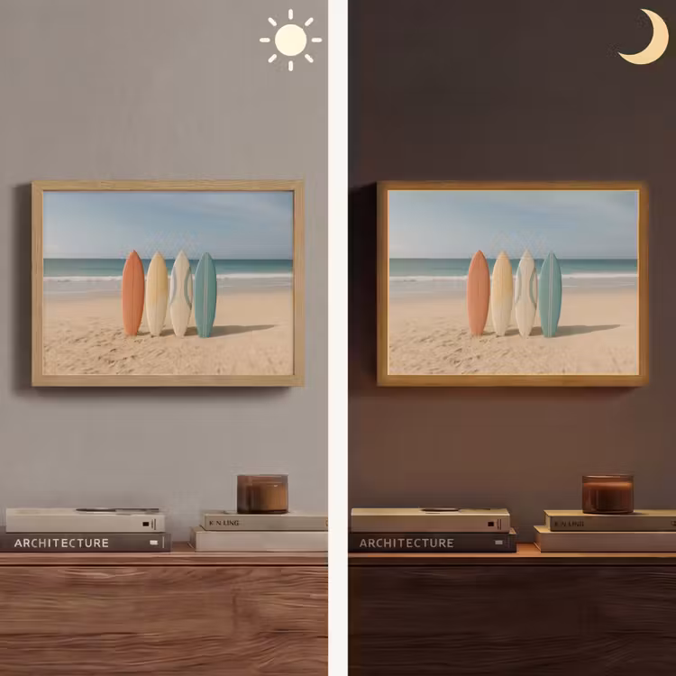 Strand - Surfbord - Pastel Light Box met batterij (Wandlamp) middel -sfeer3
