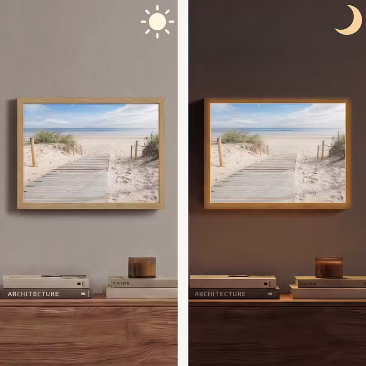 Strand - Pad - Duinen - Zee - Zomer Light Box met batterij (Wandlamp) middel -sfeer3