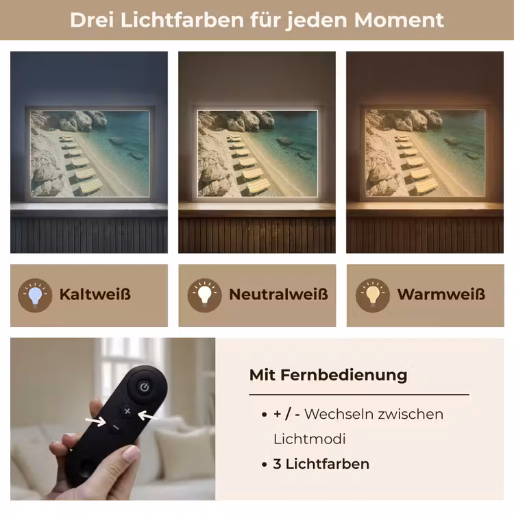 Strandbedden - Zee - Stenen - Baai Light Box met batterij (Wandlamp) middel -USP_lichtkleurDE