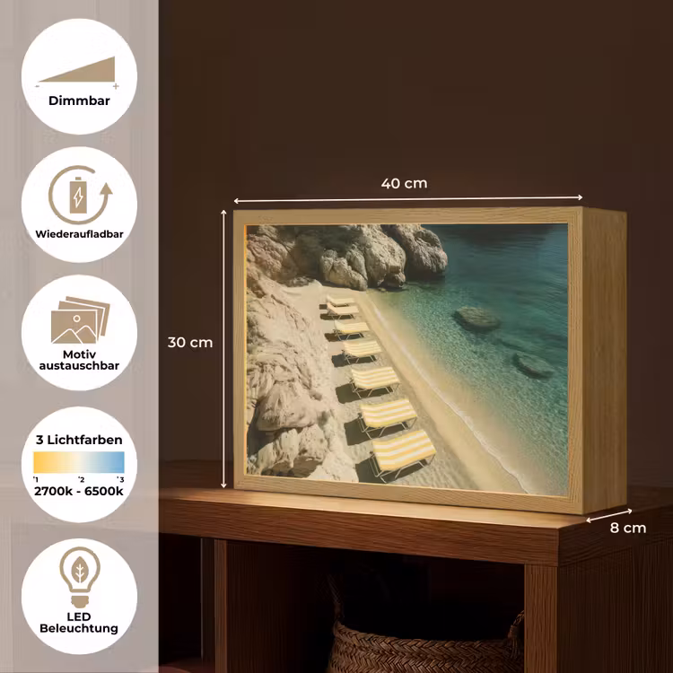 Strandbedden - Zee - Stenen - Baai Light Box met batterij (Wandlamp) middel -USP_websiteoverzichtDE