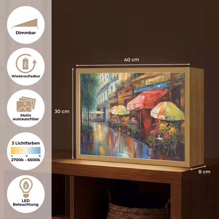 Straat - Olieverf - Kleurrijk - Stad Light Box met batterij (Wandlamp) middel -USP_websiteoverzichtDE