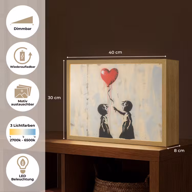Street art - Banksy - Ballon - Graffiti - Hart Light Box met batterij (Wandlamp) middel -USP_websiteoverzichtDE