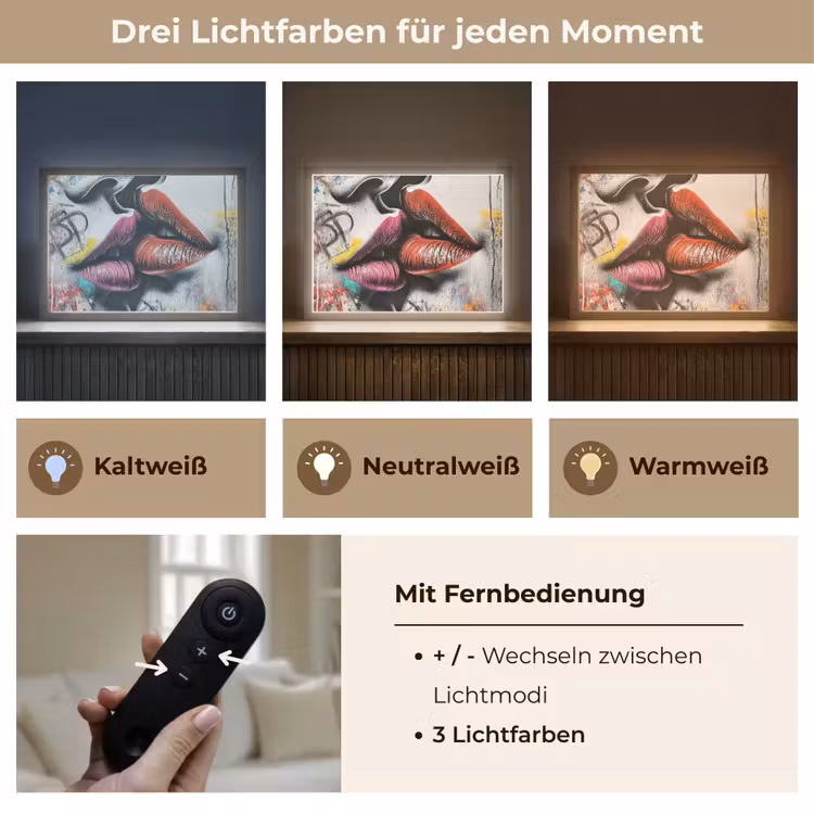 Street art - Lippen - Kus - Graffiti Light Box met batterij (Wandlamp) middel -USP_lichtkleurDE