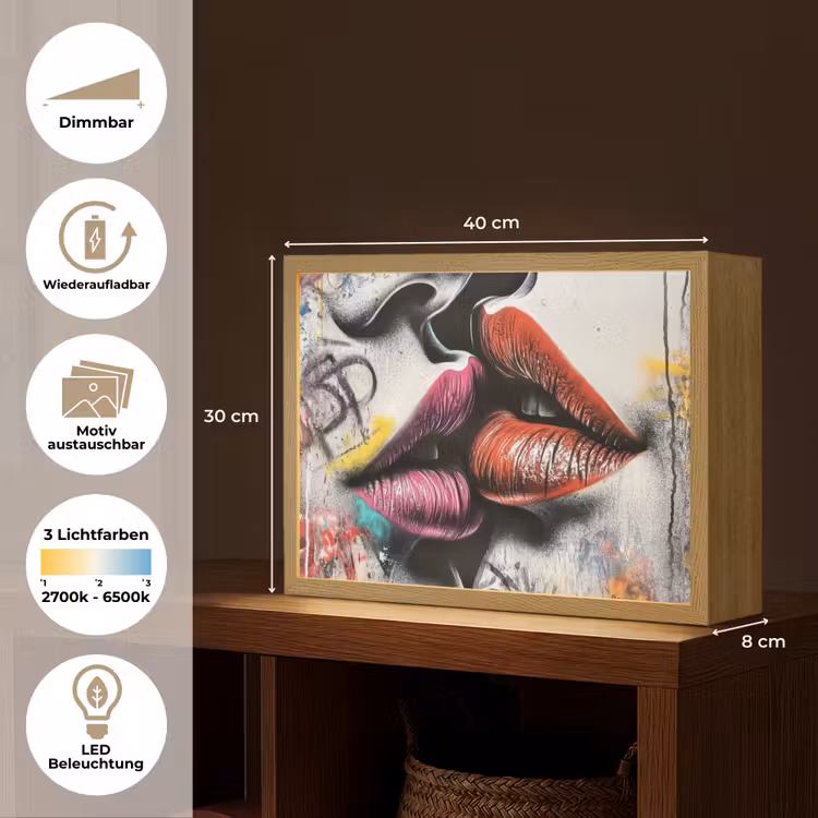 Street art - Lippen - Kus - Graffiti Light Box met batterij (Wandlamp) middel -USP_websiteoverzichtDE