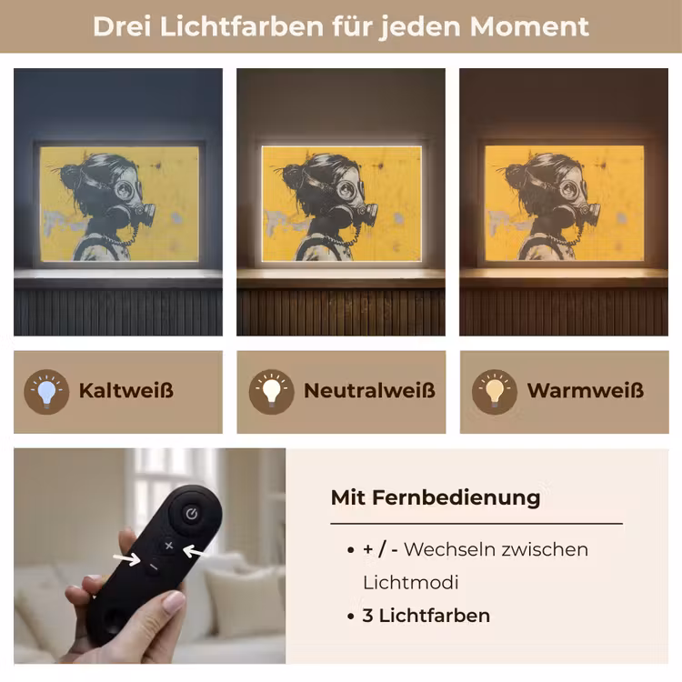 Street art - Meisje - Geel - Banksy Style Light Box met batterij (Wandlamp) middel -USP_lichtkleurDE