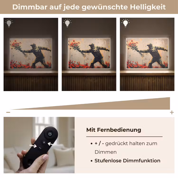 Street art - Man - Bloemen - Graffiti - Banksy Style Light Box met batterij (Wandlamp) middel -USP_dimbaarDE