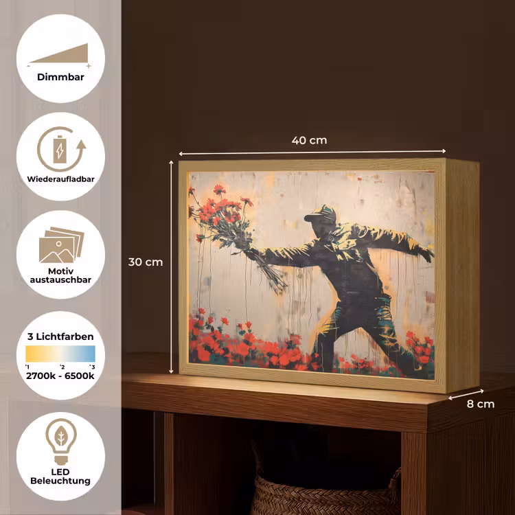 Street art - Man - Bloemen - Graffiti - Banksy Style Light Box met batterij (Wandlamp) middel -USP_websiteoverzichtDE