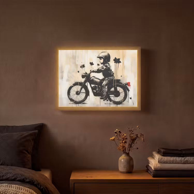 Street art - Motor - Jongen - Graffiti - Banksy Style Light Box met batterij (Wandlamp) middel -sfeer4