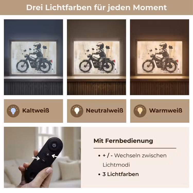 Street art - Motor - Jongen - Graffiti - Banksy Style Light Box met batterij (Wandlamp) middel -USP_lichtkleurDE