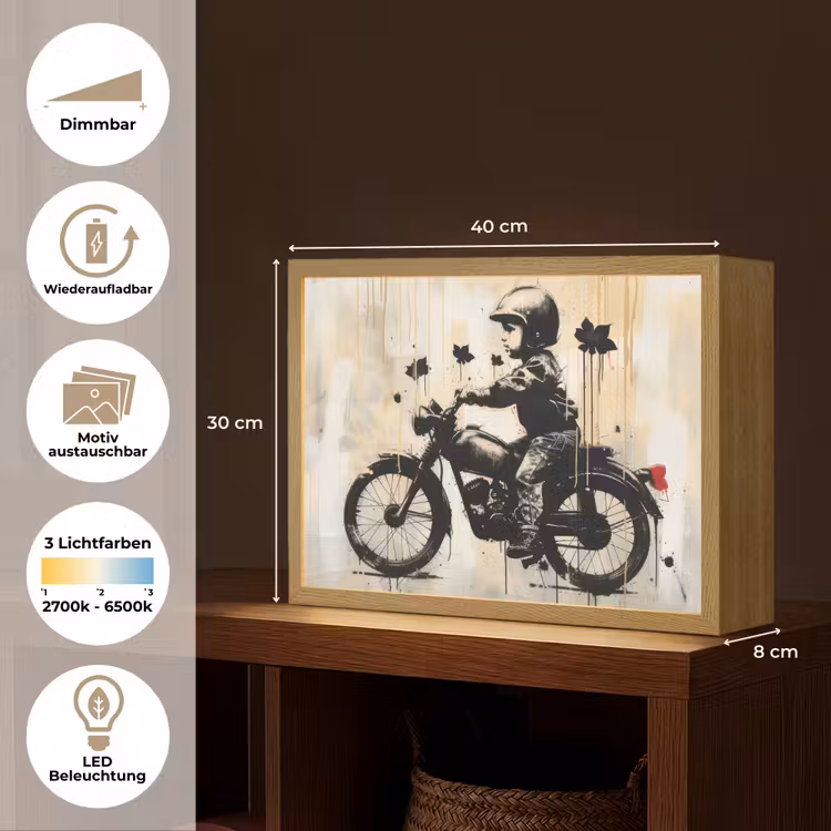 Street art - Motor - Jongen - Graffiti - Banksy Style Light Box met batterij (Wandlamp) middel -USP_websiteoverzichtDE
