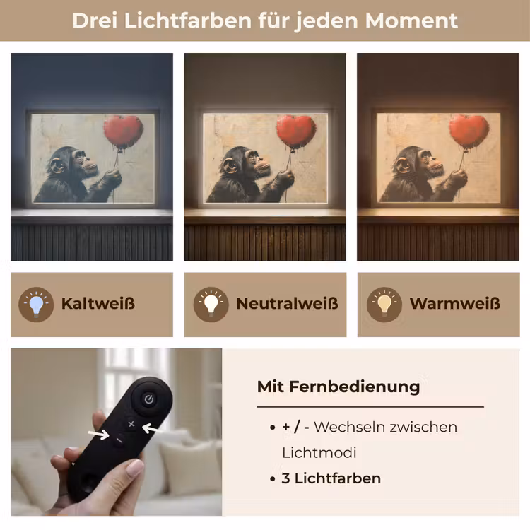 Street art - Chimpansee - Ballon - Graffiti - Banksy Style Light Box met batterij (Wandlamp) middel -USP_lichtkleurDE