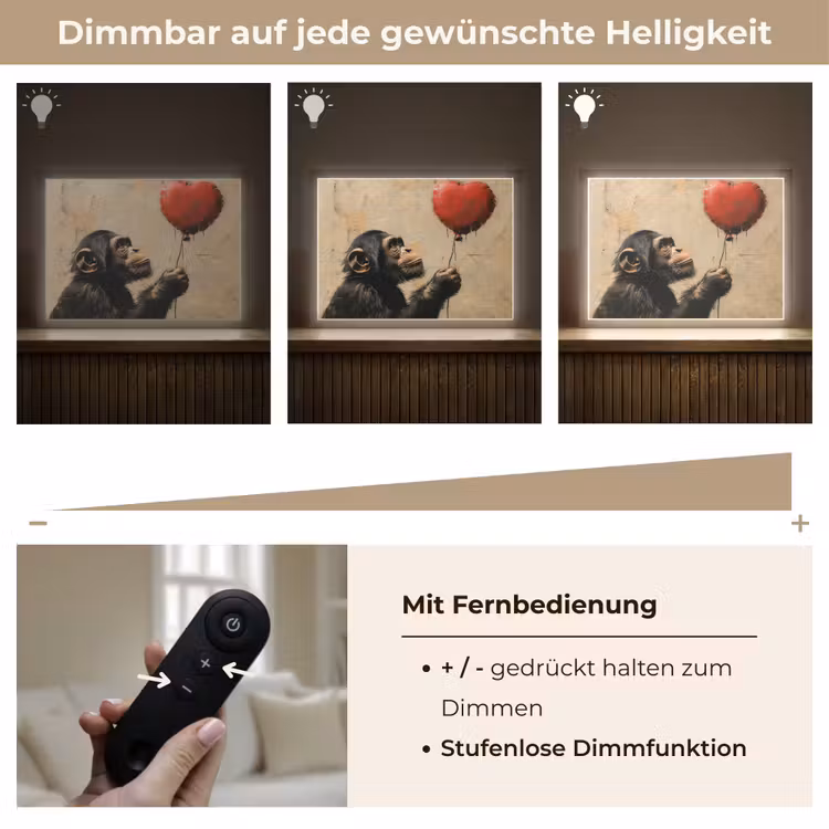 Street art - Chimpansee - Ballon - Graffiti - Banksy Style Light Box met batterij (Wandlamp) middel -USP_dimbaarDE