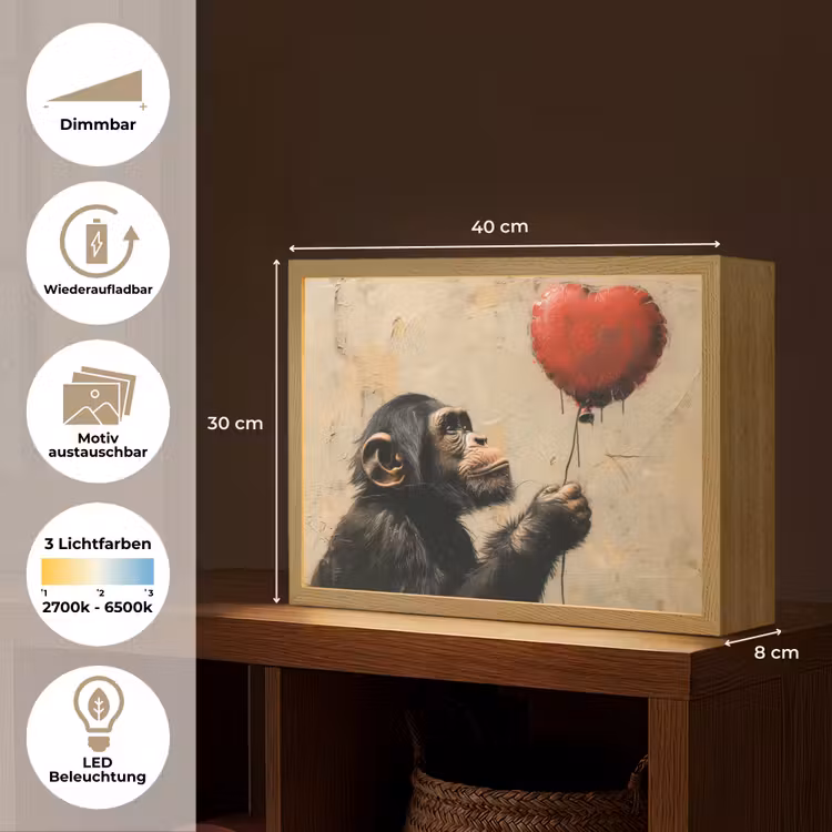 Street art - Chimpansee - Ballon - Graffiti - Banksy Style Light Box met batterij (Wandlamp) middel -USP_websiteoverzichtDE