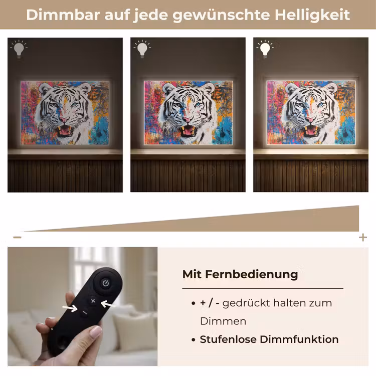 Street art - Tijger - Wit - Graffiti - Dieren Light Box met batterij (Wandlamp) middel -USP_dimbaarDE