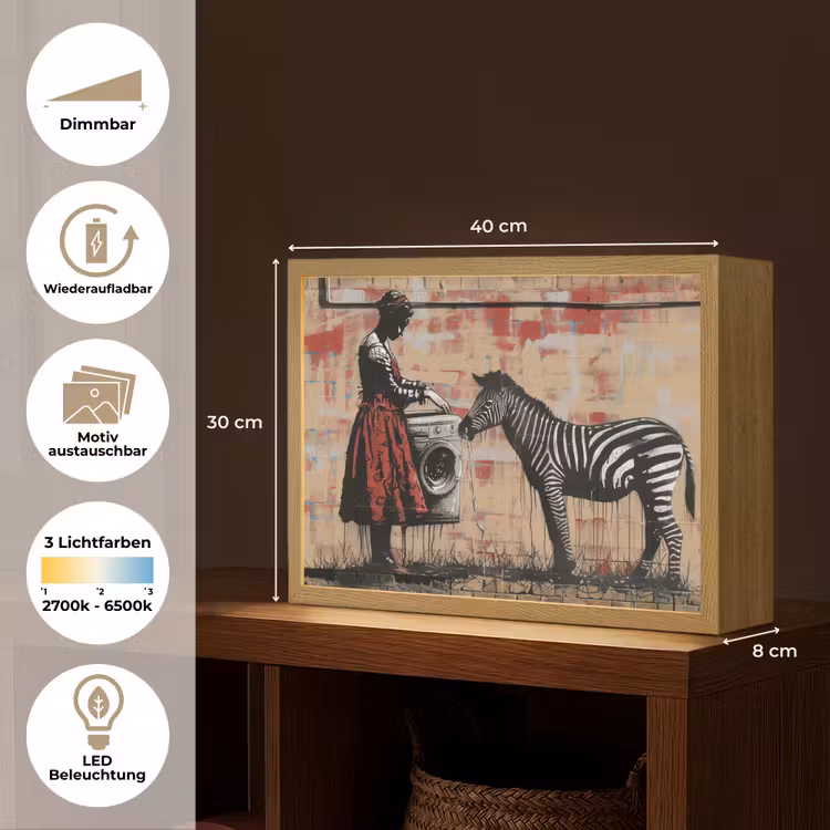 Street art - Zebra - Vrouw - Dieren - Graffiti - Banksy Style Light Box met batterij (Wandlamp) middel -USP_websiteoverzichtDE