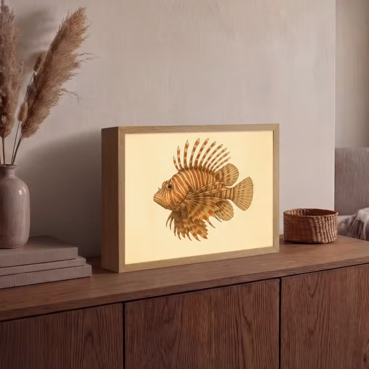 Strepen - Vis - Rond - Stekels Light Box met batterij (Wandlamp) middel -sfeer2