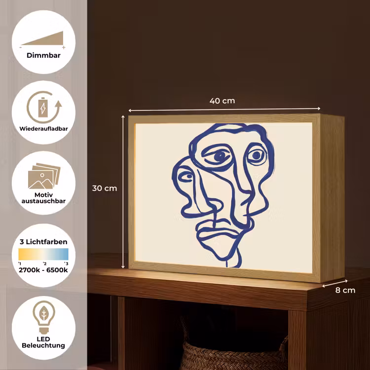 Lijntekening - Overlappende gezichten - Donkerblauw Light Box met batterij (Wandlamp) middel -USP_websiteoverzichtDE
