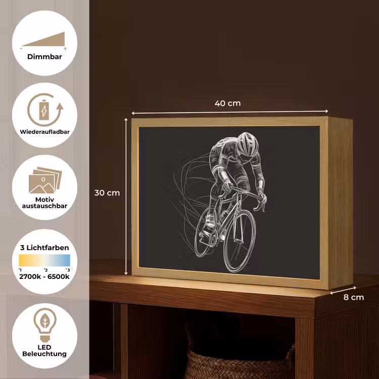 Lijntekening - Wit - Wielrennen - Snelheid Light Box met batterij (Wandlamp) middel -USP_websiteoverzichtDE