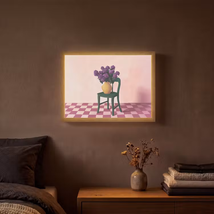 Stoel - Vaas - Bloemen - Geblokt Light Box met batterij (Wandlamp) middel -sfeer4