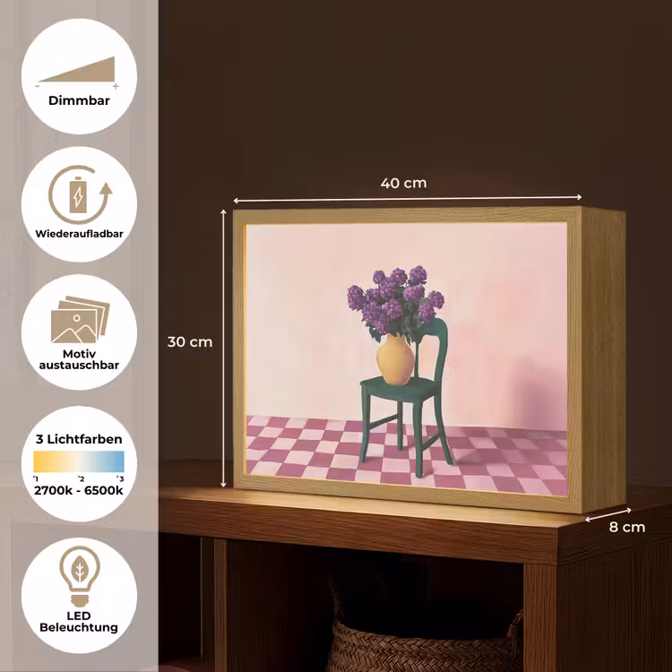 Stoel - Vaas - Bloemen - Geblokt Light Box met batterij (Wandlamp) middel -USP_websiteoverzichtDE