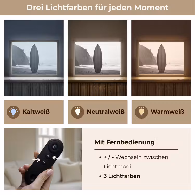 Surfplank - Zand - Zee Light Box met batterij (Wandlamp) middel -USP_lichtkleurDE