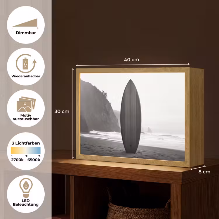 Surfplank - Zand - Zee Light Box met batterij (Wandlamp) middel -USP_websiteoverzichtDE
