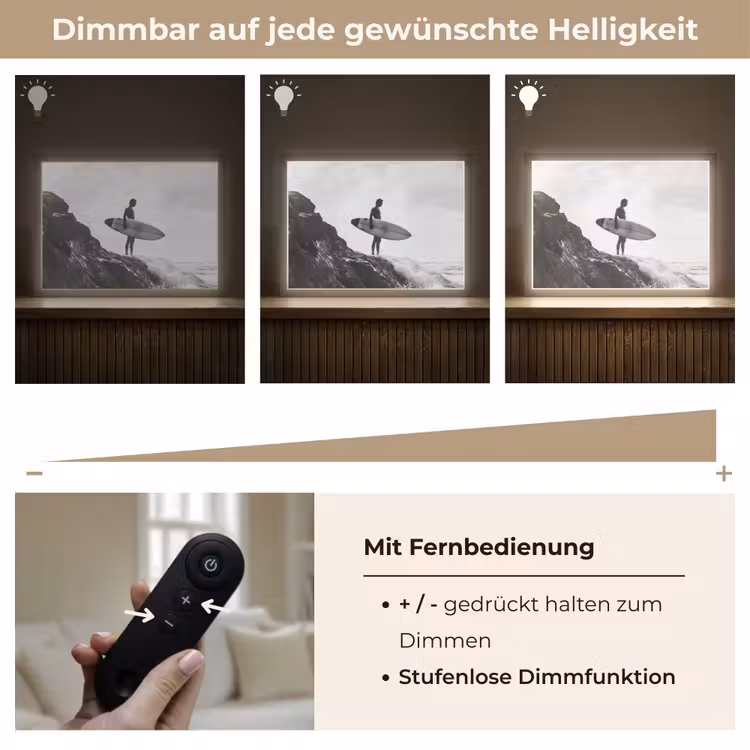Surfer - Rots - Oceaan - Golven Light Box met batterij (Wandlamp) middel -USP_dimbaarDE