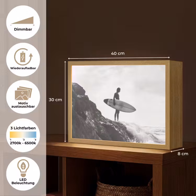 Surfer - Rots - Oceaan - Golven Light Box met batterij (Wandlamp) middel -USP_websiteoverzichtDE