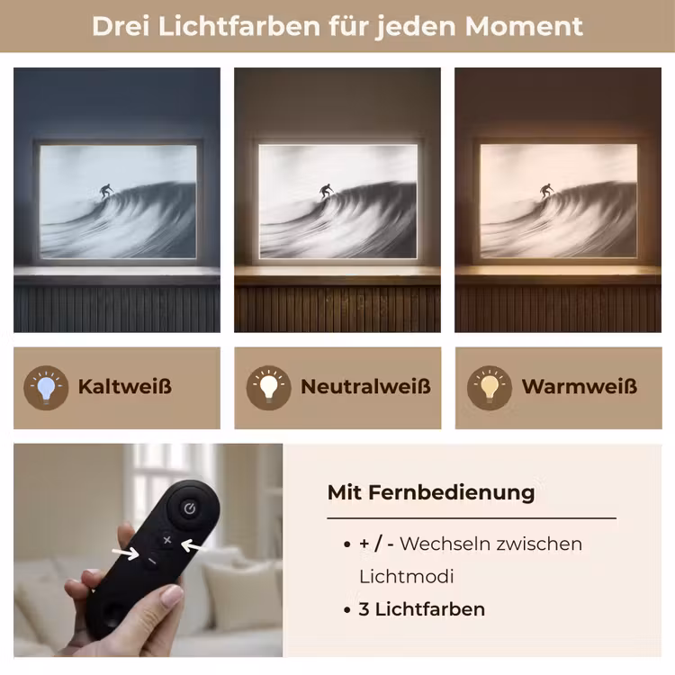 Surfer - Golf - Vervaagd - Zwart Light Box met batterij (Wandlamp) middel -USP_lichtkleurDE