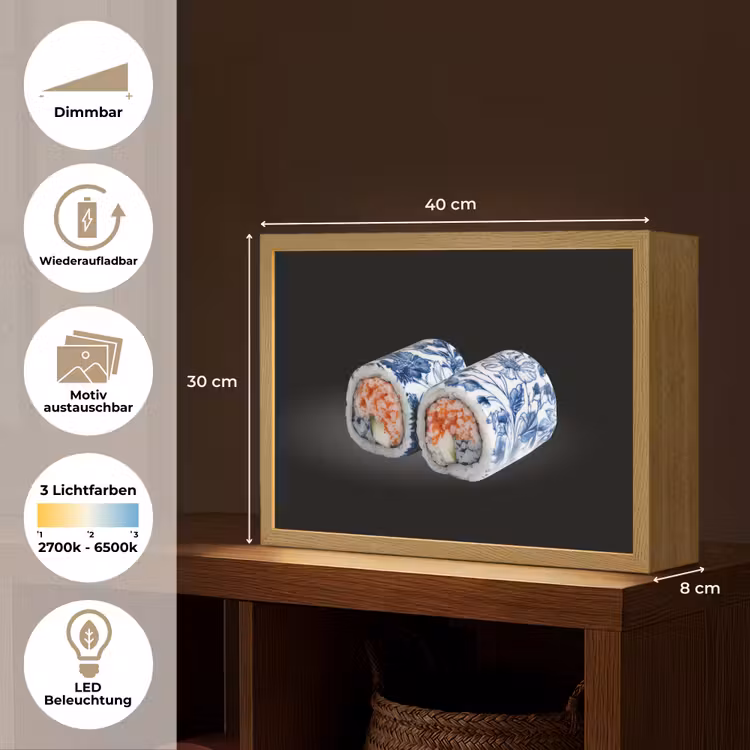 Sushi - Delfts blauw - Rijst - Vis - Elegant Light Box met batterij (Wandlamp) middel -USP_websiteoverzichtDE