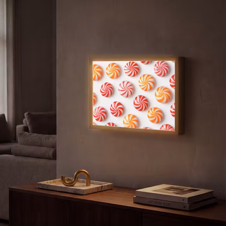 Snoep - Patroon - Rood - Oranje Light Box met batterij (Wandlamp) middel -sfeer1