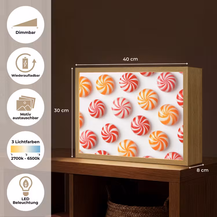 Snoep - Patroon - Rood - Oranje Light Box met batterij (Wandlamp) middel -USP_websiteoverzichtDE