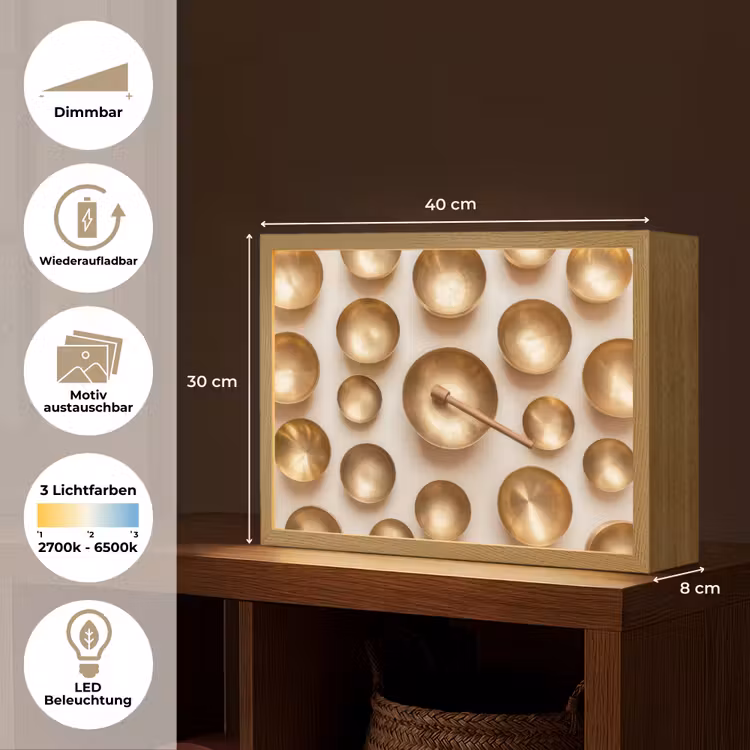Symmetrisch - Goud - Brons - Balans Light Box met batterij (Wandlamp) middel -USP_websiteoverzichtDE