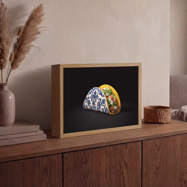 Taco - Vlees - Salade - Delftsblauw - Motief Light Box met batterij (Wandlamp) middel -sfeer2