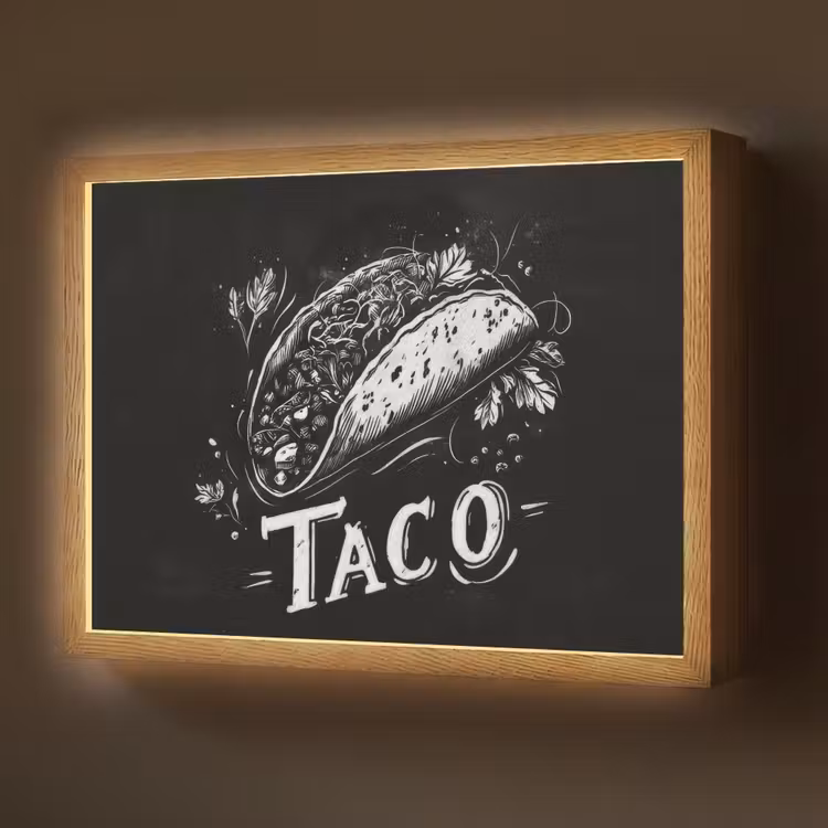 Taco - Kruiden - Witte krijtstijl - Tekst Light Box met batterij (Wandlamp) middel -z3d_website