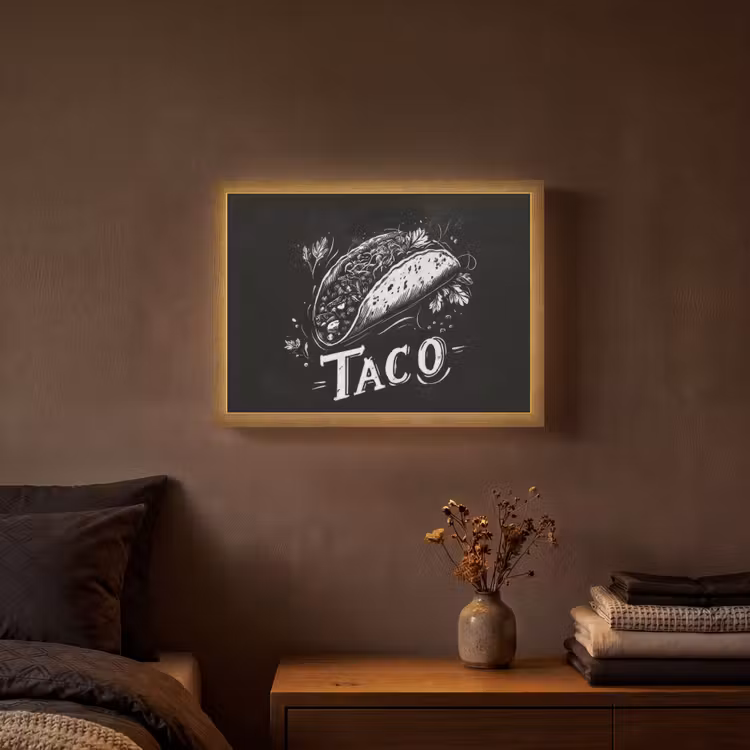 Taco - Kruiden - Witte krijtstijl - Tekst Light Box met batterij (Wandlamp) middel -sfeer4