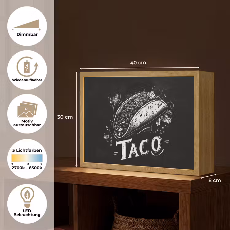 Taco - Kruiden - Witte krijtstijl - Tekst Light Box met batterij (Wandlamp) middel -USP_websiteoverzichtDE