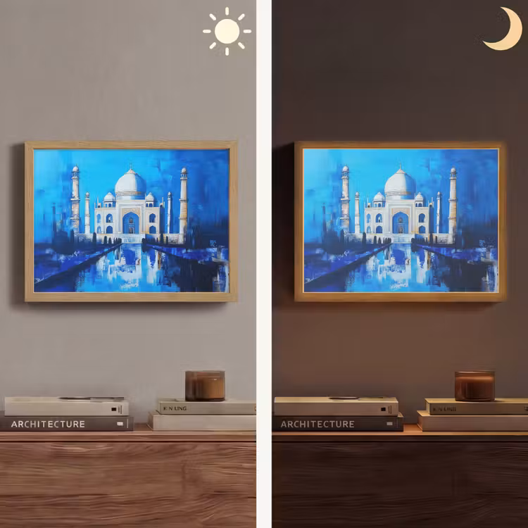 Taj Mahal - Ramadan - Blauw - Islamitische Light Box met batterij (Wandlamp) middel -sfeer3