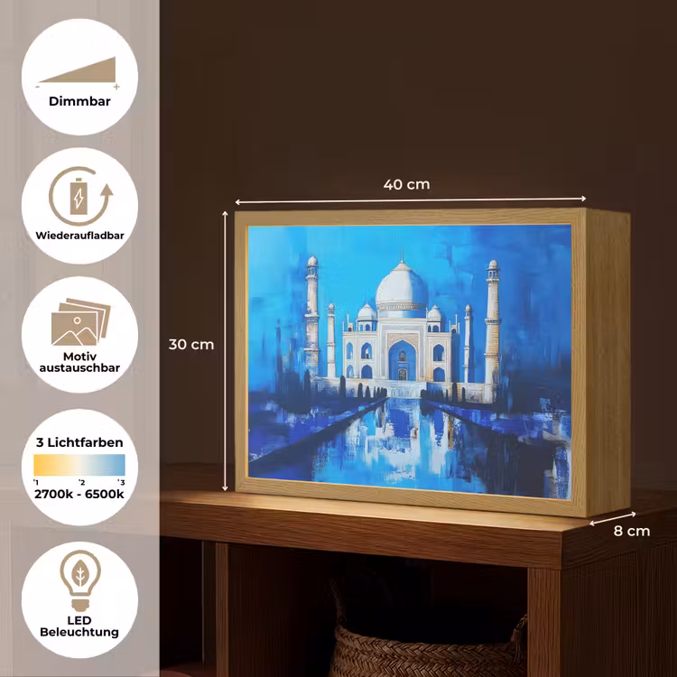 Taj Mahal - Ramadan - Blauw - Islamitische Light Box met batterij (Wandlamp) middel -USP_websiteoverzichtDE