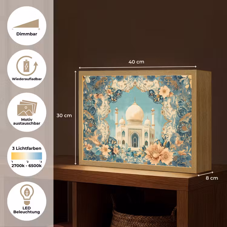 Taj Mahal - Ramadan - Bloemen - Islamitische Light Box met batterij (Wandlamp) middel -USP_websiteoverzichtDE