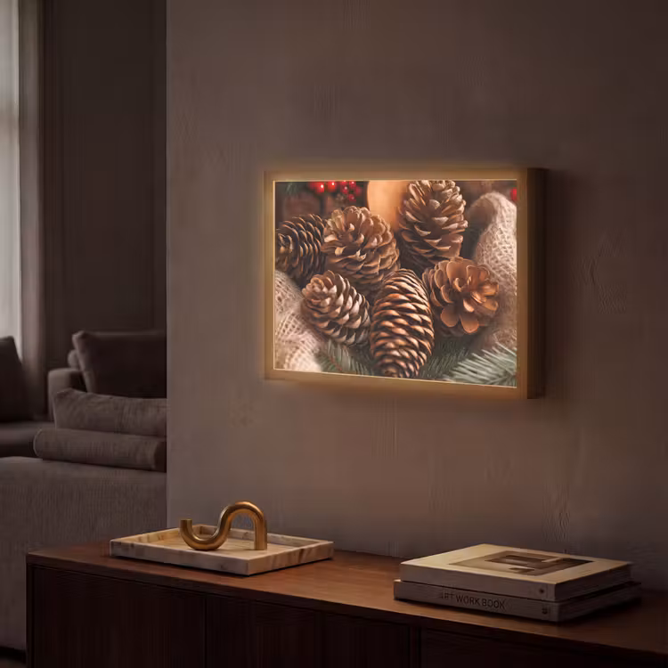 Dennenappels - Boom - Winter - Natuur - Bruin Light Box met batterij (Wandlamp) middel -sfeer1