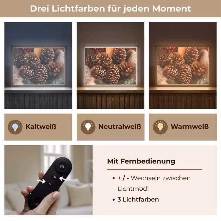 Dennenappels - Boom - Winter - Natuur - Bruin Light Box met batterij (Wandlamp) middel -USP_lichtkleurDE