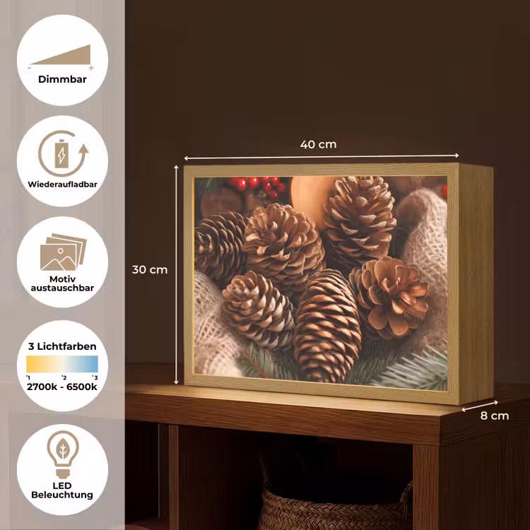 Dennenappels - Boom - Winter - Natuur - Bruin Light Box met batterij (Wandlamp) middel -USP_websiteoverzichtDE