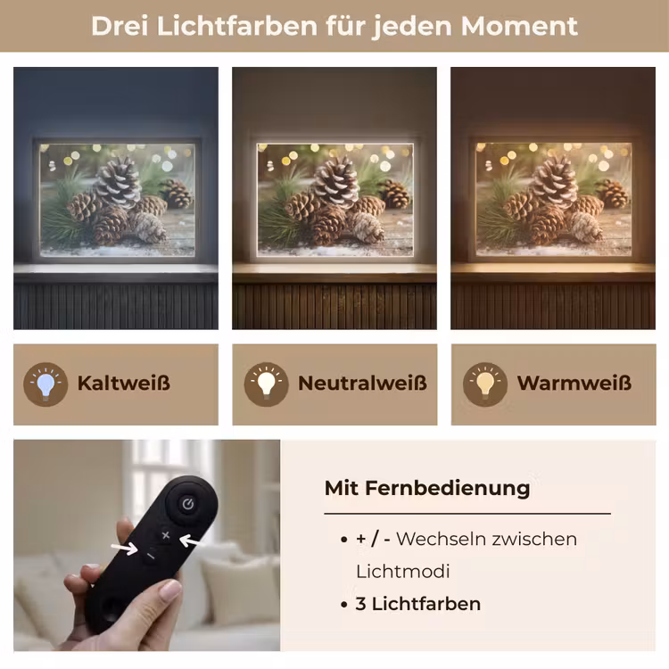 Dennenappels - Kerstsfeer - Bruin - Groen Light Box met batterij (Wandlamp) middel -USP_lichtkleurDE