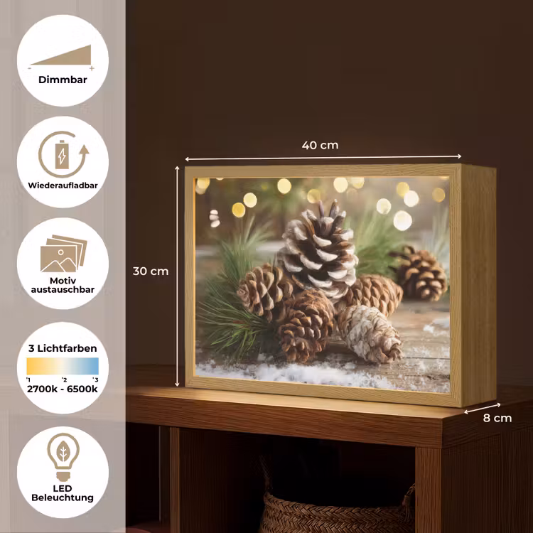 Dennenappels - Kerstsfeer - Bruin - Groen Light Box met batterij (Wandlamp) middel -USP_websiteoverzichtDE