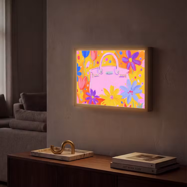 Tas - Roze - Bloemen Light Box met batterij (Wandlamp) middel -sfeer1