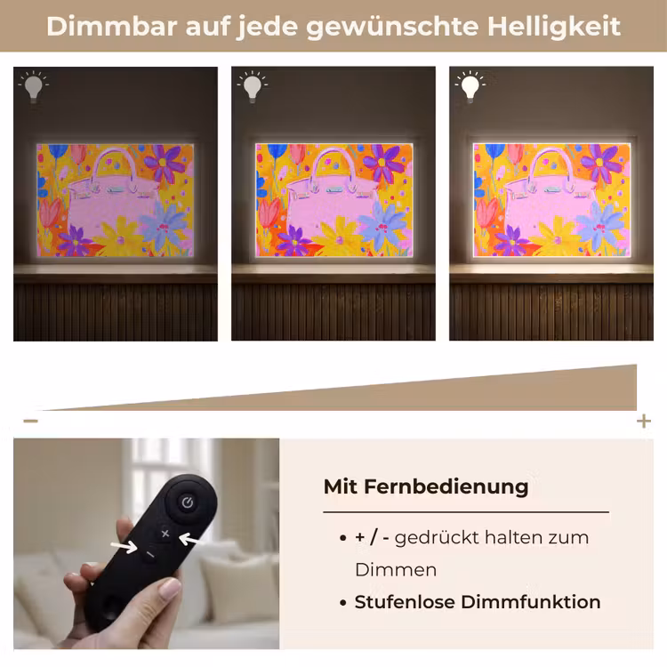 Tas - Roze - Bloemen Light Box met batterij (Wandlamp) middel -USP_dimbaarDE
