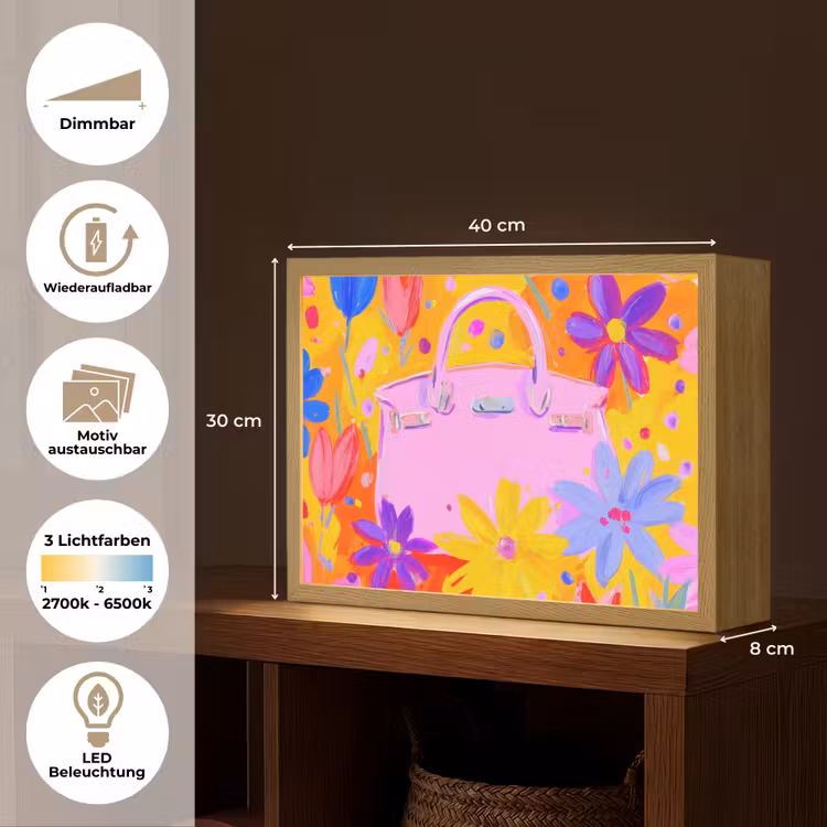 Tas - Roze - Bloemen Light Box met batterij (Wandlamp) middel -USP_websiteoverzichtDE