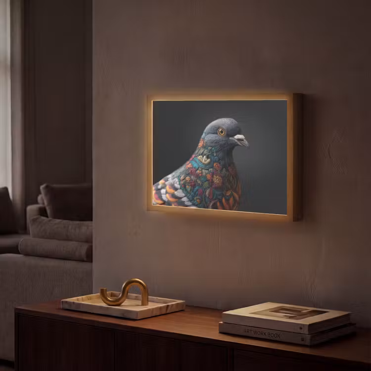 Duif - Bloemen - Zwart Light Box met batterij (Wandlamp) middel -sfeer1